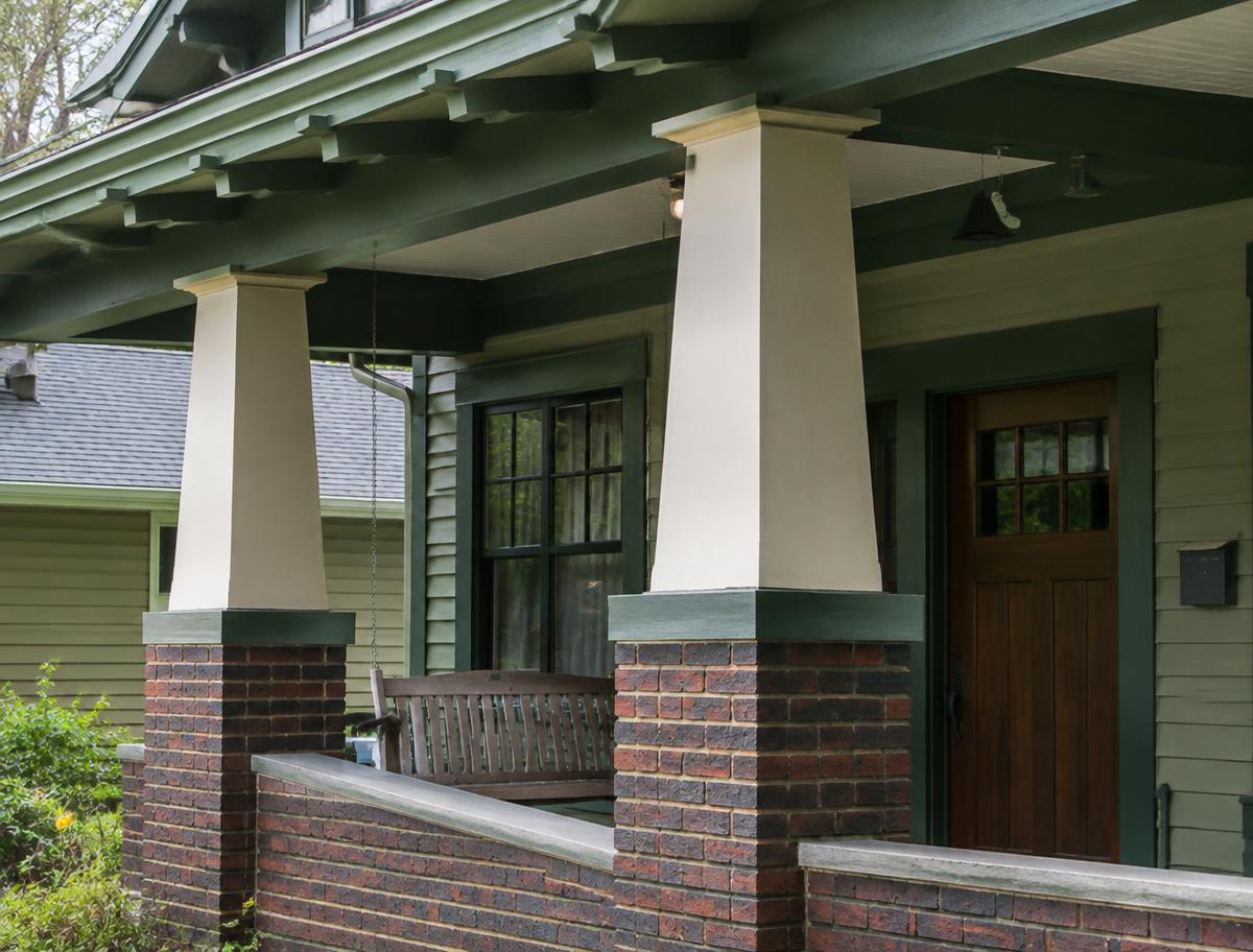 Illustrative image of a character home's porch and architectural detailing.